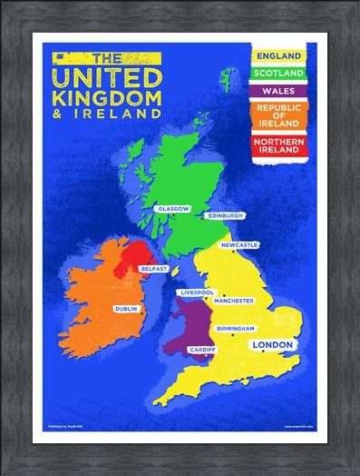 Framed Framed UK & Ireland Country Map - Colourful Countries