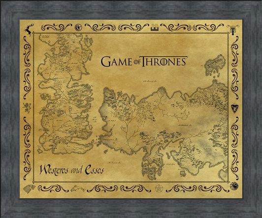 Framed Framed Antique Map Of Westeros & Essos - Game Of Thrones