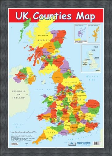 Framed Framed UK Counties Map - Educational Map
