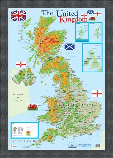 Framed Framed Map of The United Kingdom - Educational Map