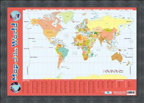 Framed Framed Map Of The World - Educational Map