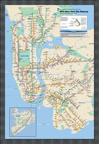 Framed Framed New York Subway - Subway Map of New York