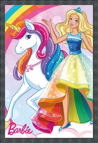 Framed Framed Glittering Rainbow Unicorn - Barbie