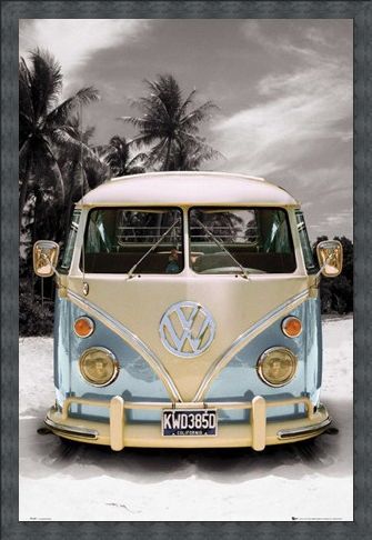 Framed Framed Californian Camper Van - VW on the Beach