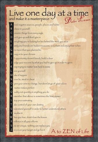 Framed Framed Live One Day At A Time - The A-Z of Life by The Dalai Lama