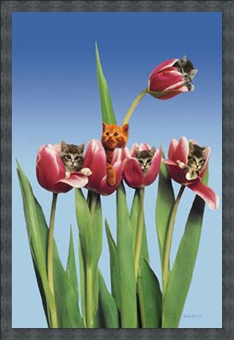 Framed Framed Kittens in Tulips - Cute Little Kittens