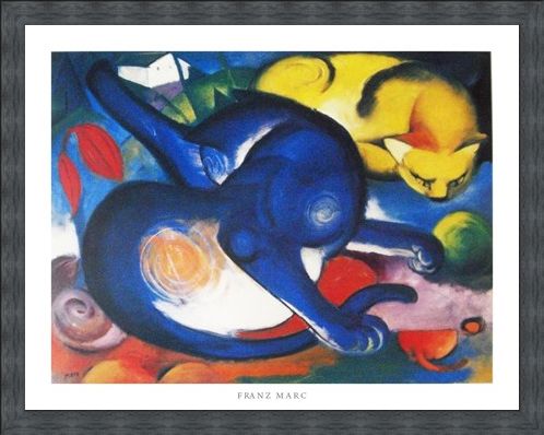 Framed Framed Two Cats, Blue and Yellow 1912 - Franz Marc