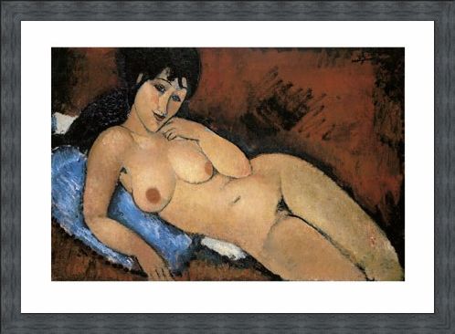 Framed Framed Nude on a Blue Cushion - Amedeo Modigliani