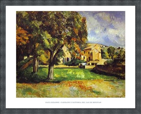 Framed Framed Chestnut Trees and Farm at the Jas de Bouffan - Paul Cezanne