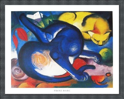 Framed Framed Two Cats, Blue and Yellow 1912 - Franz Marc