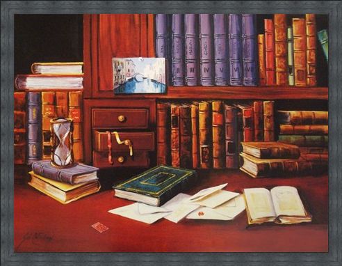 Framed Framed Library with Hourglass - G de Simoni
