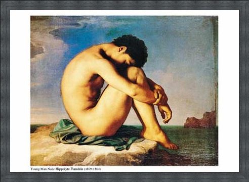 Framed Framed Young Man Nude, Sits by the Sea - Jean-Hippolyte Flandrin