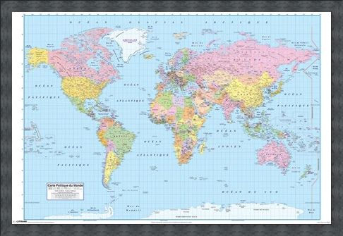 Framed Framed French World Map - Carte Politique du Monde