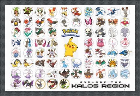 Framed Framed Pokemon Kalos Region - Gotta Catch Them All