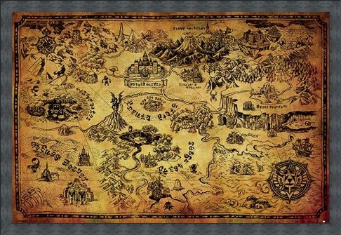 Framed Framed Hyrule Map - The Legend Of Zelda