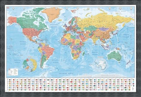 Framed Framed Flags And Facts - World Map