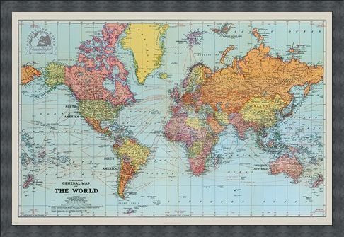 Framed Framed General Map Of The World Colour - Stanfords