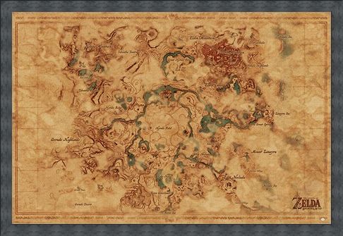 Framed Framed Breath Of The Wild Hyrule World Map - The Legend Of Zelda