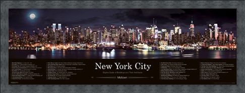 Framed Framed Skyline at Night - New York City