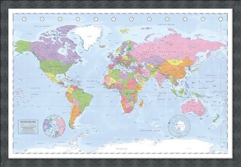 Framed Framed Political World Map - Miller Projection