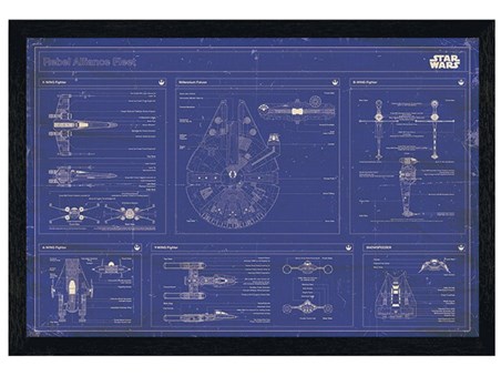 Black Wooden Framed Rebel Alliance Fleet Blueprint - Star Wars
