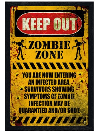 Black Wooden Framed Zombie Zone - Keep Out