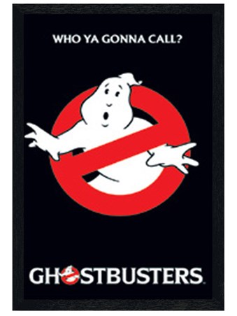 Black Wooden Framed Who Ya Gonna Call? - Ghostbusters Logo