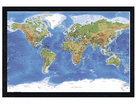 Black Wooden Framed Planetary Visions - Map of the Earth