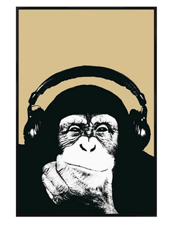 Gloss Black Framed Monkey with Headphones - Steez