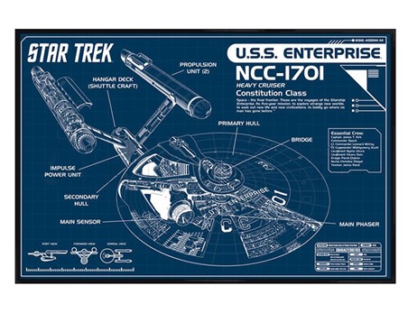 Gloss Black Framed Star Trek Enterprise Blueprint, U.S.S. Enterprise ...