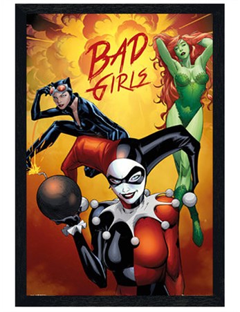 Black Wooden Framed Bad Girls Montage - DC Comics