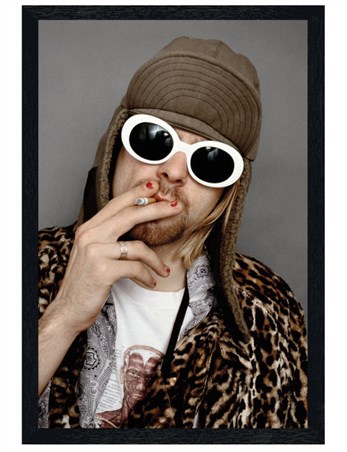 Black Wooden Framed Kurt Cobain - Smoking