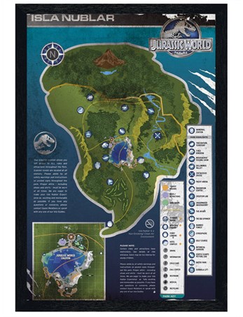 Black Wooden Framed Isla Nublar Map, Jurassic World Poster - Buy Online