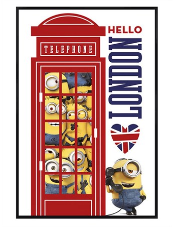 Gloss Black Framed Minions I Love London - Despicable Me