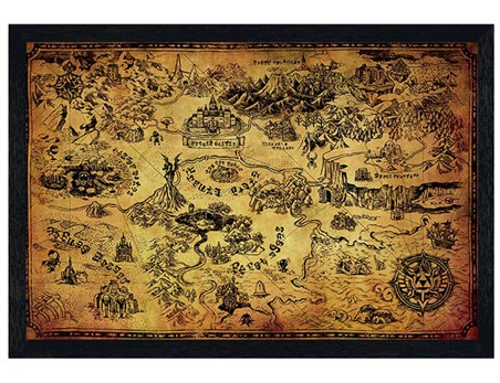 Black Wooden Framed The Legend Of Zelda - Hyrule Map