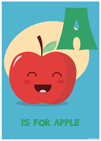 A is for apple. Постер. Яблоки. Apple poster. Постер Apple Yum! Mac.