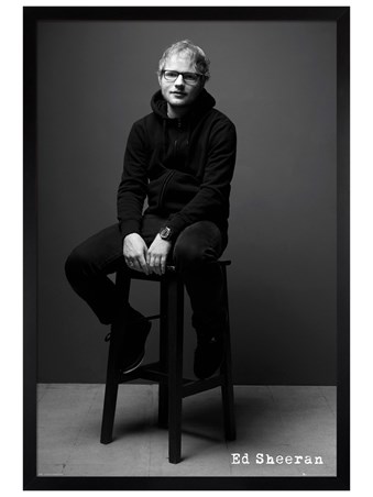 Black Wooden Framed Black and White - Ed Sheeran