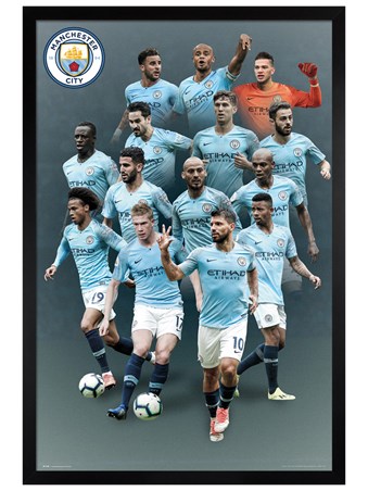 Black Wooden Framed Players 18-19 - Manchester City