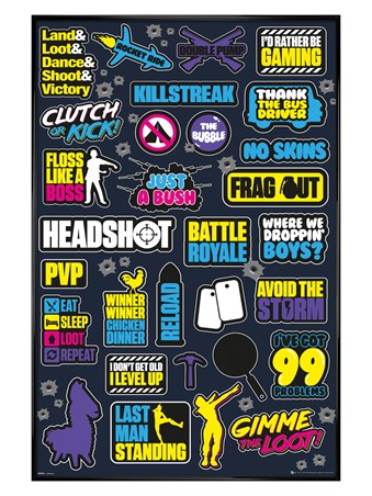 Gloss Black Framed Eat, Sleep, Loot, Repeat - Battle Royale Infographic