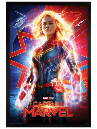 Black Wooden Framed Higher, Further, Faster - Captain Marvel