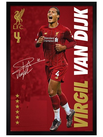 Black Wooden Framed Virgil Van Dijk - Liverpool FC