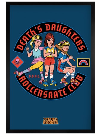 Black Wooden Framed Death's Daughters Rollerskate Club Framed Poster