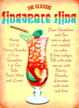 The Classic Singapore Sling, Cocktail Recipe Tin Sign - Buy Online