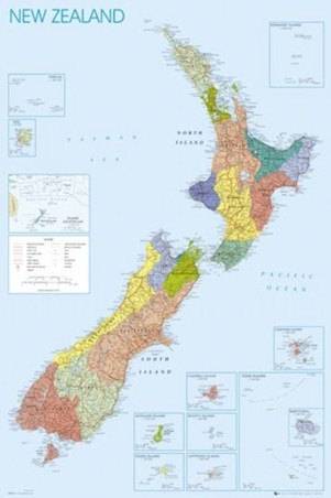 Map of New Zealand, Detailed Geographical