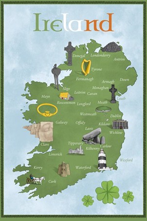 Map of Ireland, Emerald Isle Poster - PopArtUK