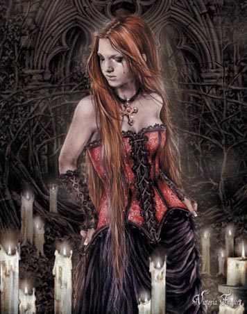 Gothic Girl Wearing Red Basque - Victoria Frances