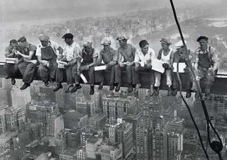 Men on their Break, Sitting on a Girder - New York City Collection