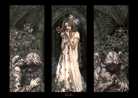 Thorny Roses outside a Church, Triptych - Victoria Frances