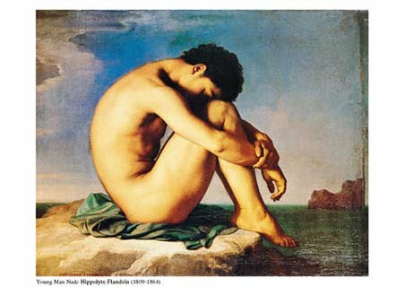Young Man Nude, Sits by the Sea - Jean-Hippolyte Flandrin
