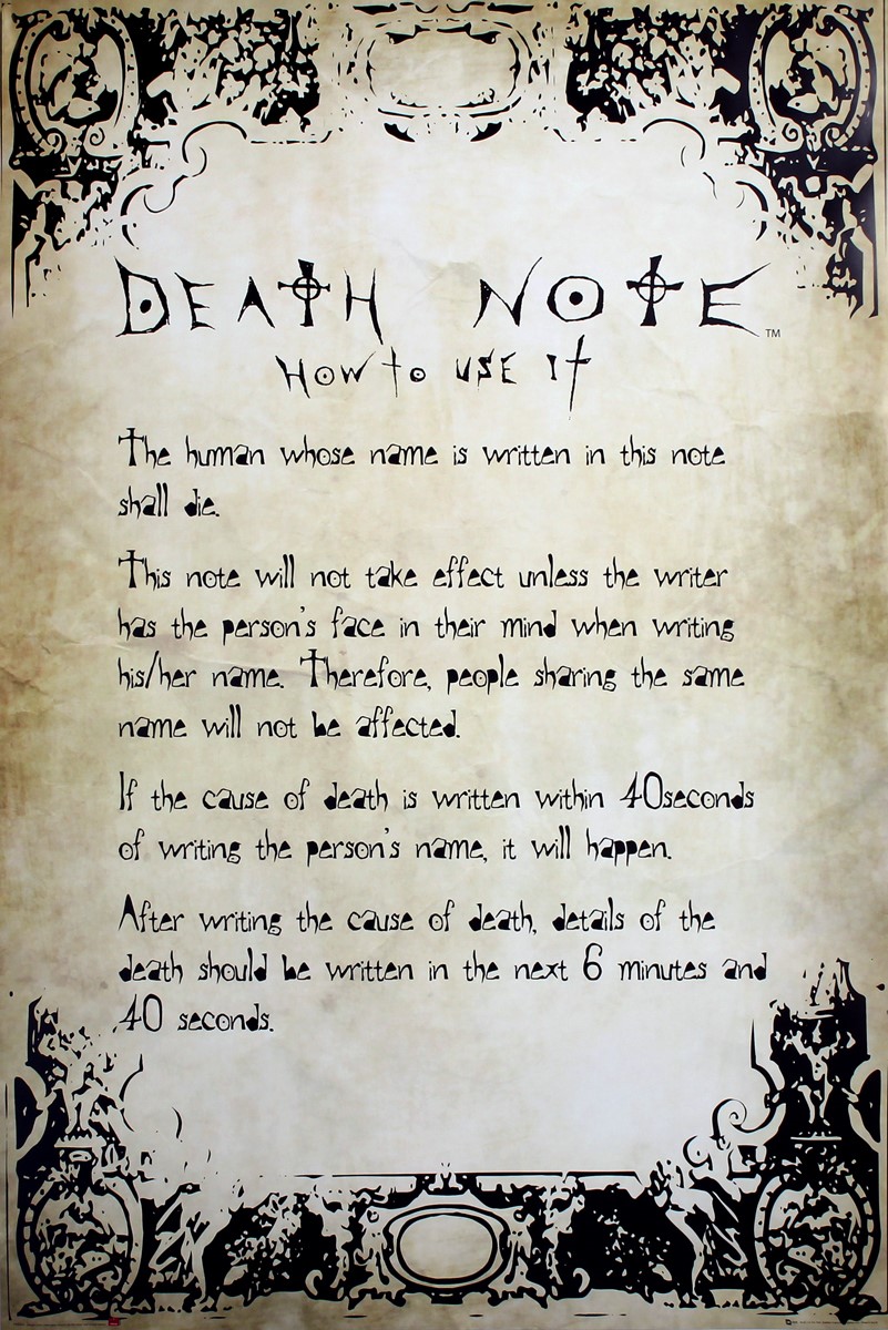 death note rules poster death note rules poster